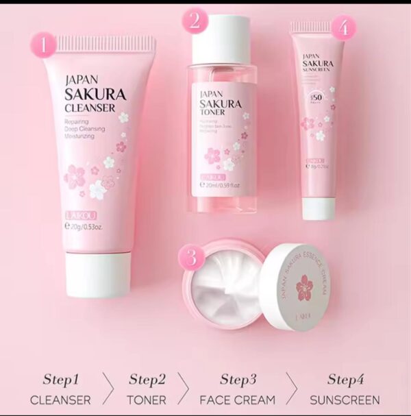 Sakura Skincare Travel Set – Cleanser, Serum, Eye Cream & Essence - Image 5