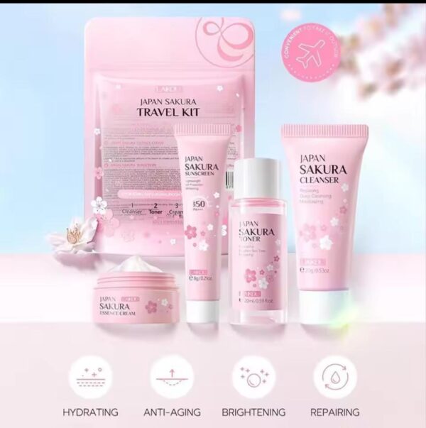 Sakura Skincare Travel Set – Cleanser, Serum, Eye Cream & Essence