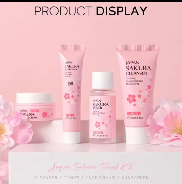 Sakura Skincare Travel Set – Cleanser, Serum, Eye Cream & Essence - Image 4