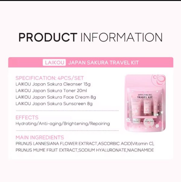 Sakura Skincare Travel Set – Cleanser, Serum, Eye Cream & Essence - Image 2